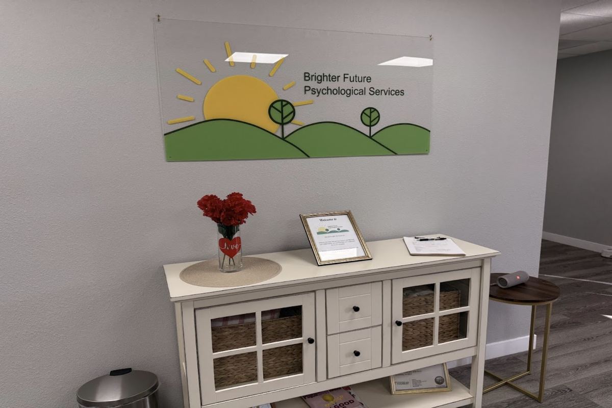 The Brighter Future Psychological Services entry with the practice sign